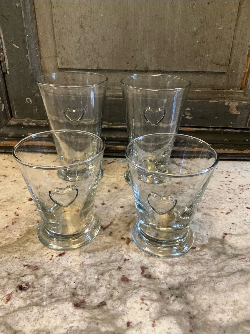 Pottery Barn Clear Glass Heart Accent Tumbler - Set of 4